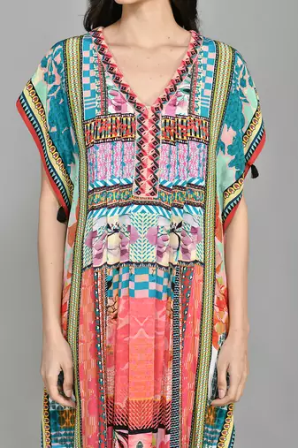 Abstract Colour Block Pin Tucked Kaftan