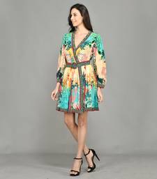 Abstract Colour Block Wrap Short Dress