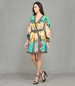 Abstract Colour Block Wrap Short Dress