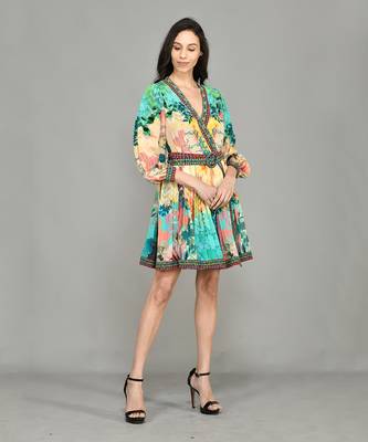 Abstract Colour Block Wrap Short Dress 2