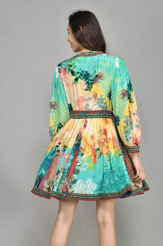 Abstract Colour Block Wrap Short Dress