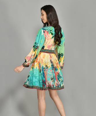 Abstract Colour Block Wrap Short Dress 6