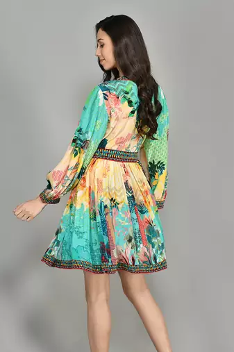 Abstract Colour Block Wrap Short Dress
