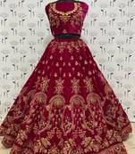 Marron velvet standard bridal stitching with cancan and canvas attached Lehngha Choli
