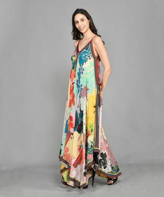 Abstract Colour Block Handkerchief Maxi Dress 1
