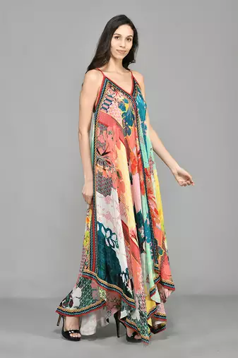 Abstract Colour Block Handkerchief Maxi Dress