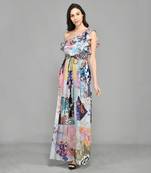 Colour Block Paisly One Shoulder Dress