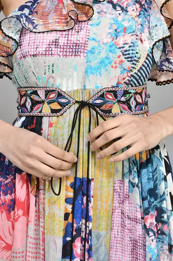 Colour Block Paisly One Shoulder Dress