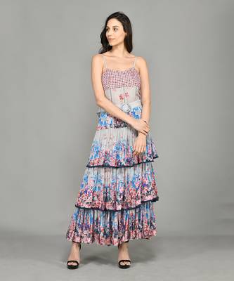 Colour Block Paisly Tiered Maxi Dress 1
