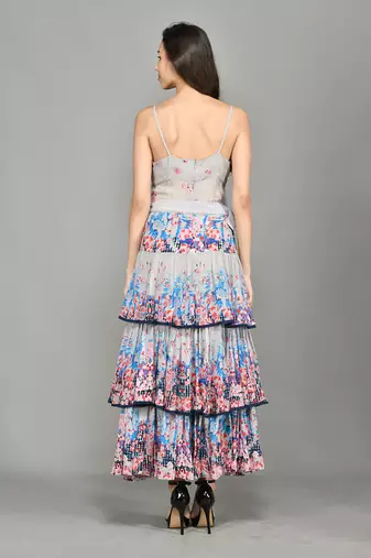Colour Block Paisly Tiered Maxi Dress