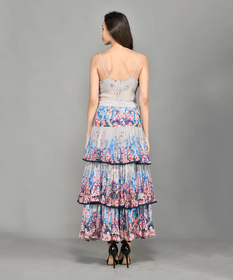 Colour Block Paisly Tiered Maxi Dress