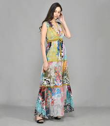 Colour Block Paisly Tiered Maxi Dress