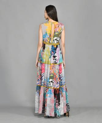 Colour Block Paisly Tiered Maxi Dress 2