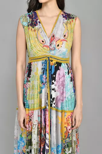 Colour Block Paisly Tiered Maxi Dress