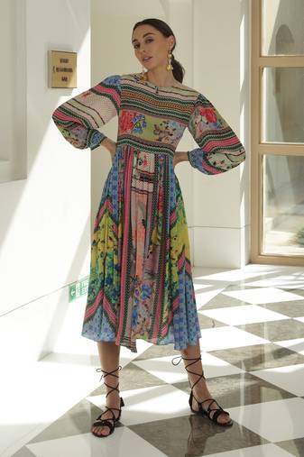 Tropical Tiles Midi Dress