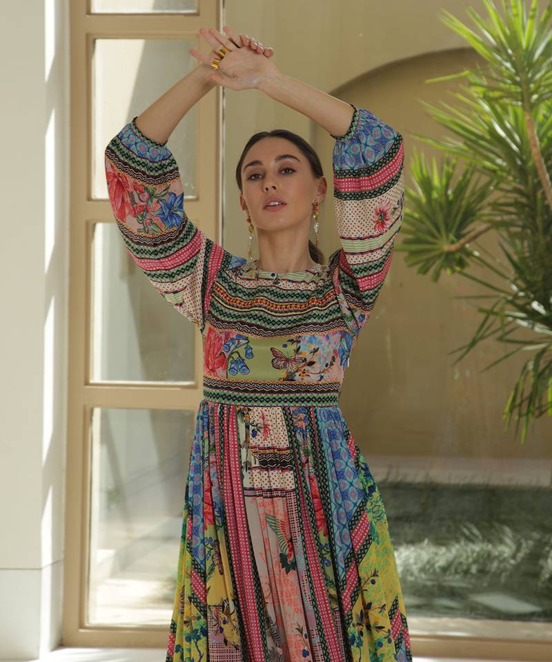 Tropical Tiles Midi Dress