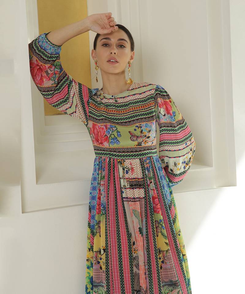 Tropical Tiles Midi Dress