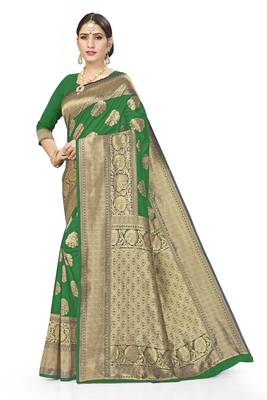 Green Woven Art Silk Saree With Blouse 1