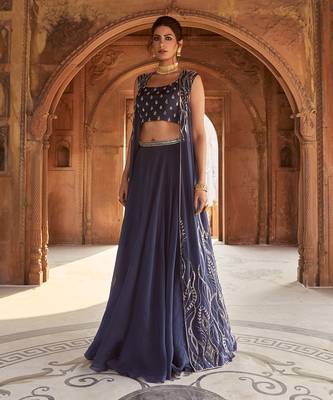 Navy Blue Zea Lehenga Cape Set 1