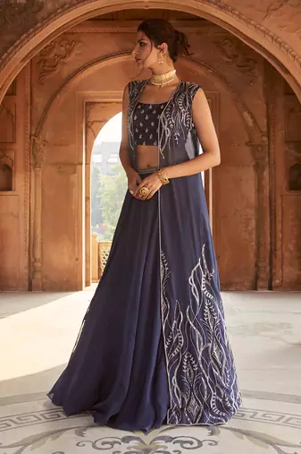 Navy Blue Zea Lehenga Cape Set