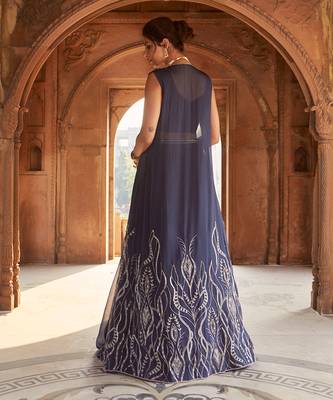 Navy Blue Zea Lehenga Cape Set 3