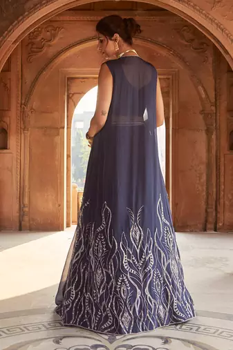 Navy Blue Zea Lehenga Cape Set