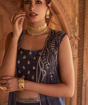 Navy Blue Zea Lehenga Cape Set 4