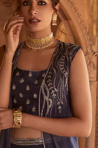Navy Blue Zea Lehenga Cape Set