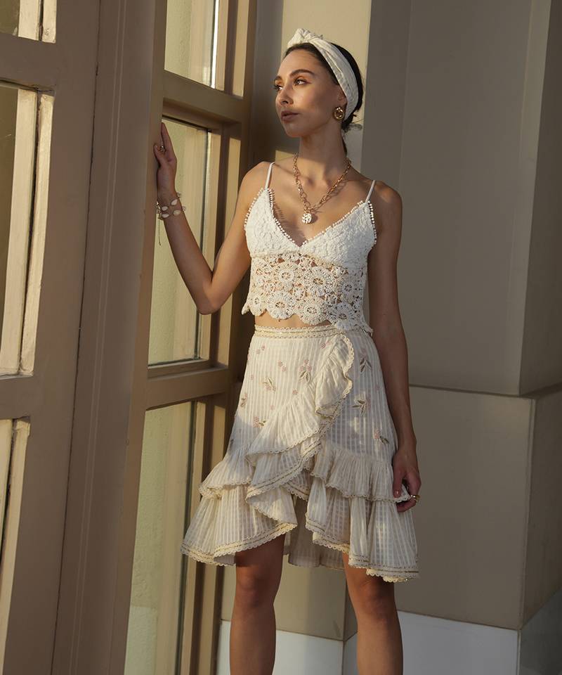 White embroidered viscose skirts