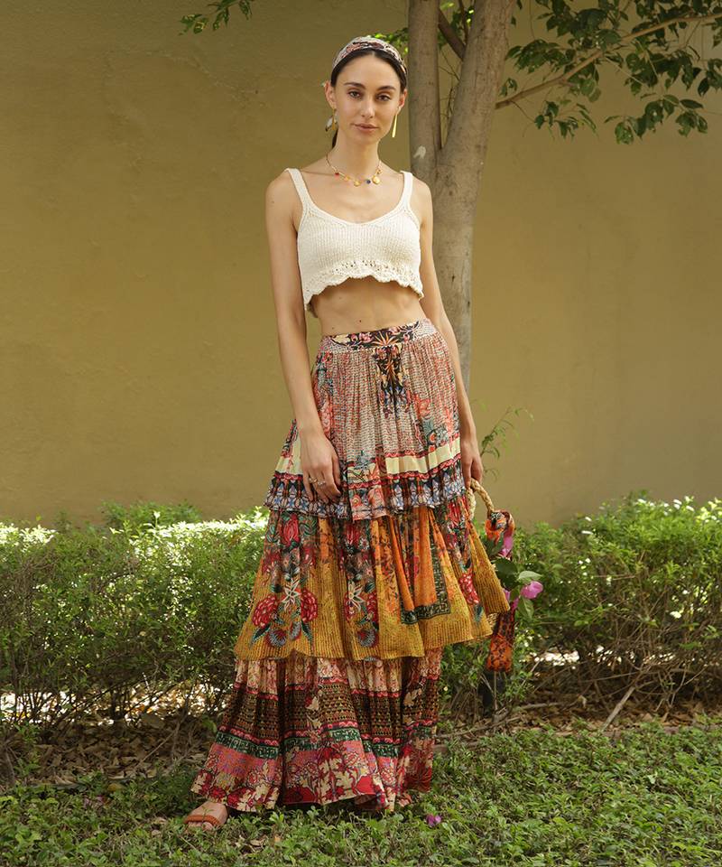 Multicolor printed viscose skirts