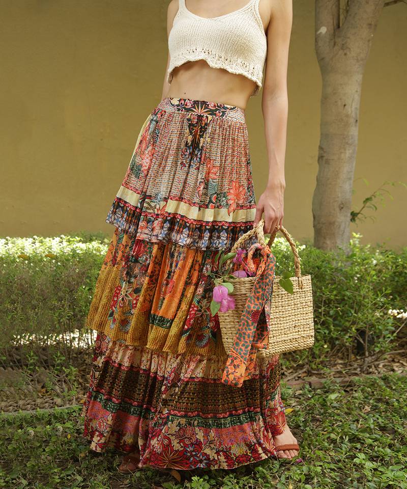 Multicolor printed viscose skirts