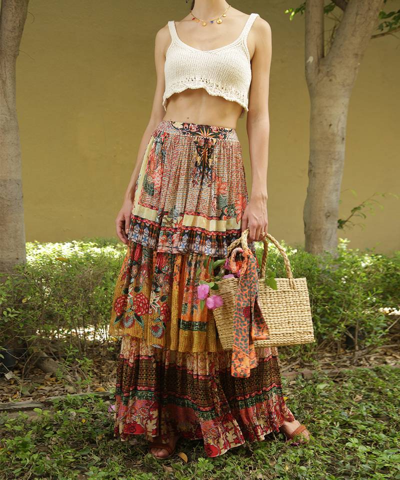 Multicolor printed viscose skirts