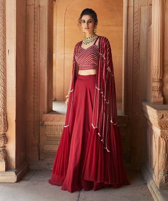 Oxblood Zetta Lehenga Cape Set 1