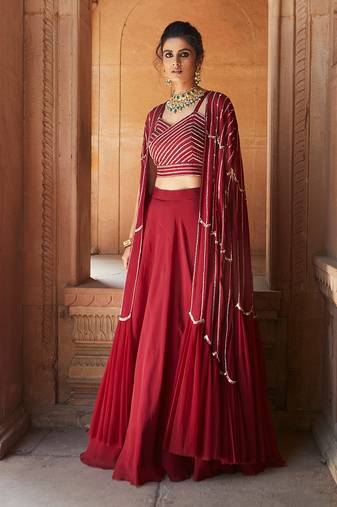 Oxblood Zetta Lehenga Cape Set