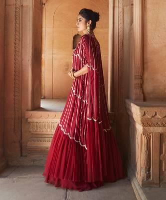 Oxblood Zetta Lehenga Cape Set 2