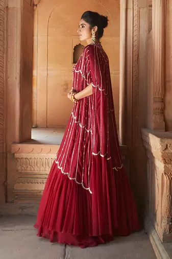 Oxblood Zetta Lehenga Cape Set