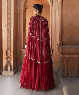 Oxblood Zetta Lehenga Cape Set 3
