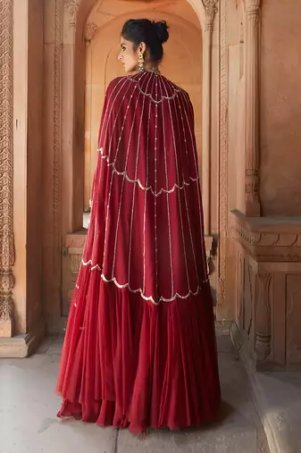 Oxblood Zetta Lehenga Cape Set