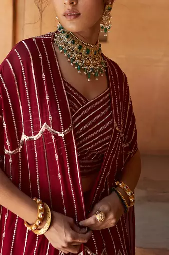 Oxblood Zetta Lehenga Cape Set