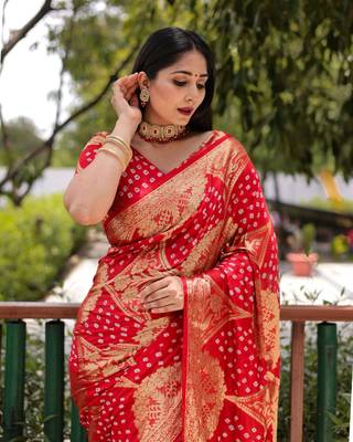 Red Pure Bandhani silk saree  2
