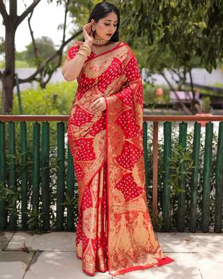 Red Pure Bandhani silk saree  1