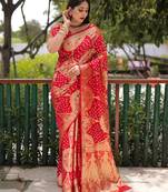Red Pure Bandhani silk saree 