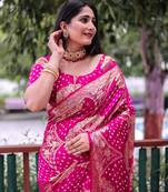 Pink Pure Bandhani silk saree 