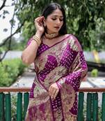 Purple Pure Bandhani silk saree 