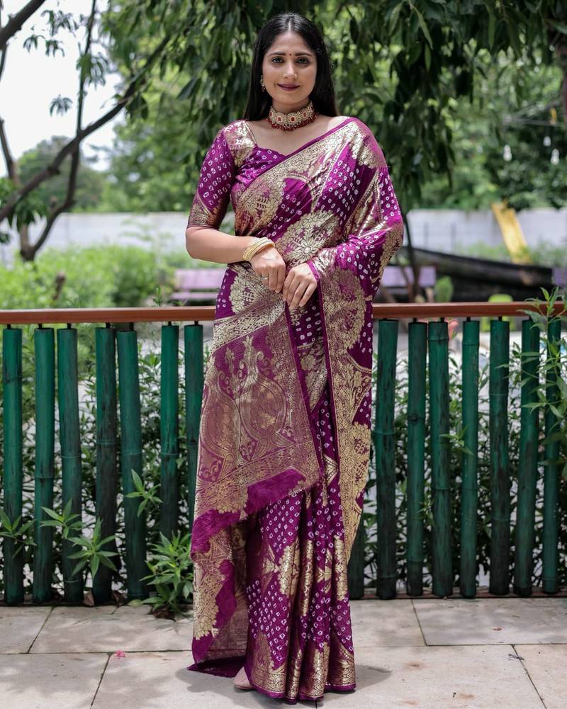 Purple Pure Bandhani silk saree 