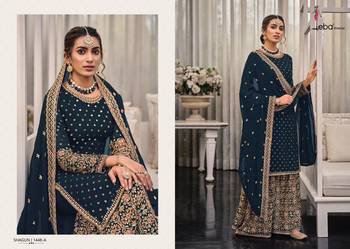 Navy Heavy Blooming Foux Georgette Embroidery Dhaga sequin Work Grown 1