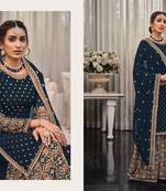 Navy Heavy Blooming Foux Georgette Embroidery Dhaga sequin Work Grown