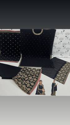 Navy Heavy Blooming Foux Georgette Embroidery Dhaga sequin Work Grown 2