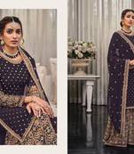 Brown Heavy Blooming Foux Georgette Embroidery Dhaga sequin Work Grown