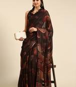 Brown printed georgette saree with blouse